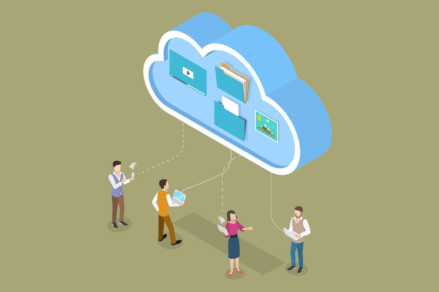 3D Isometric Flat Conceptual Illustration of Data Sharing, Information Exchange and File Transfer vector