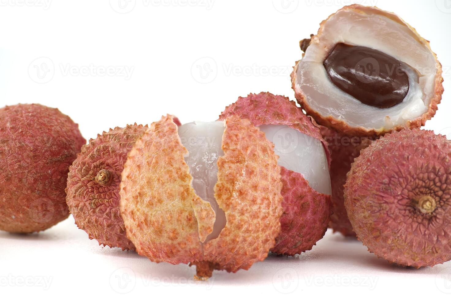Fresh Lychee Fruits With Peeled Shells and Seeds Presented photo