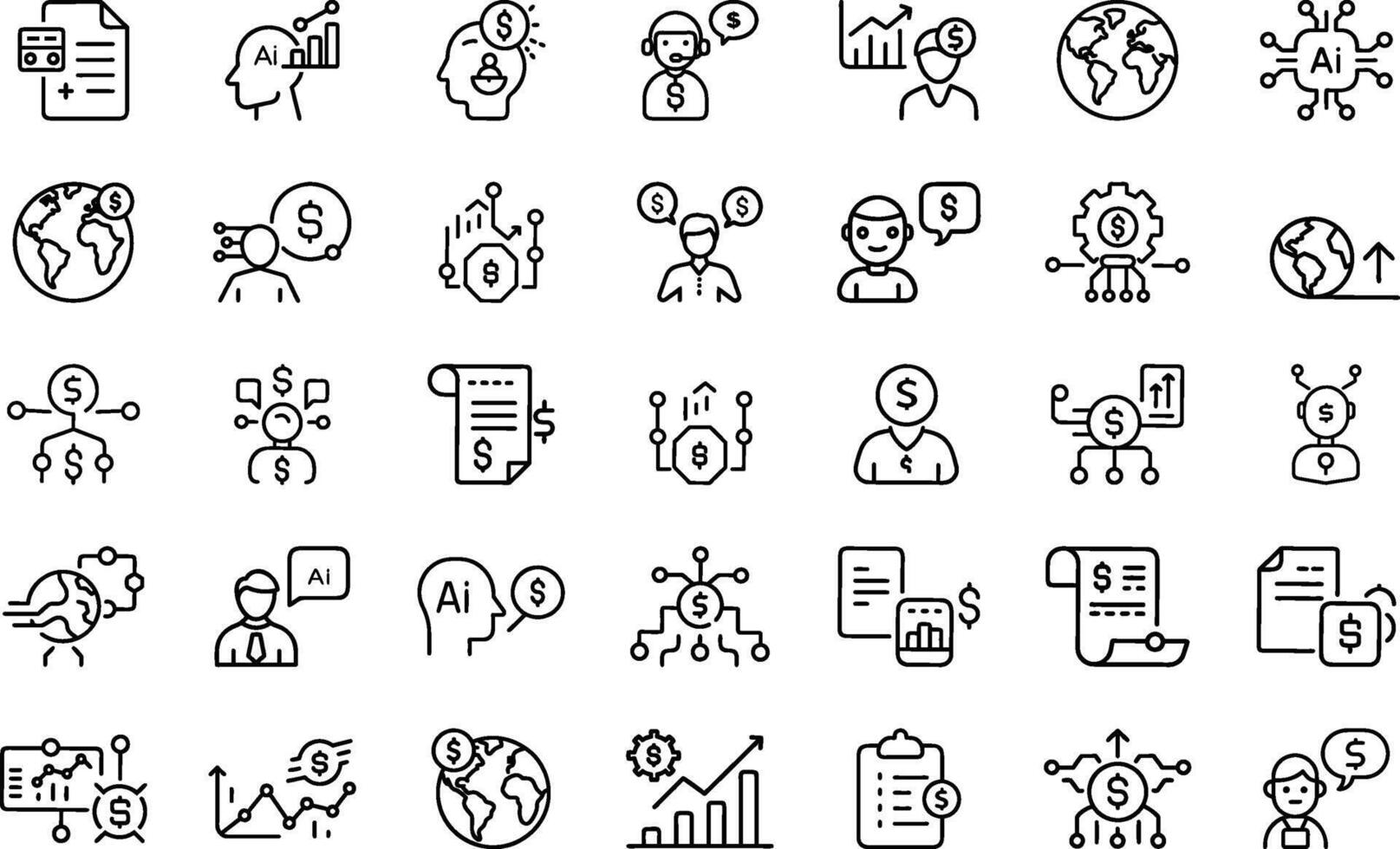 Technology And Mobile Apps Artificial Intelligence Of Web Icons Set Editable Thin Stroke Line Style vector