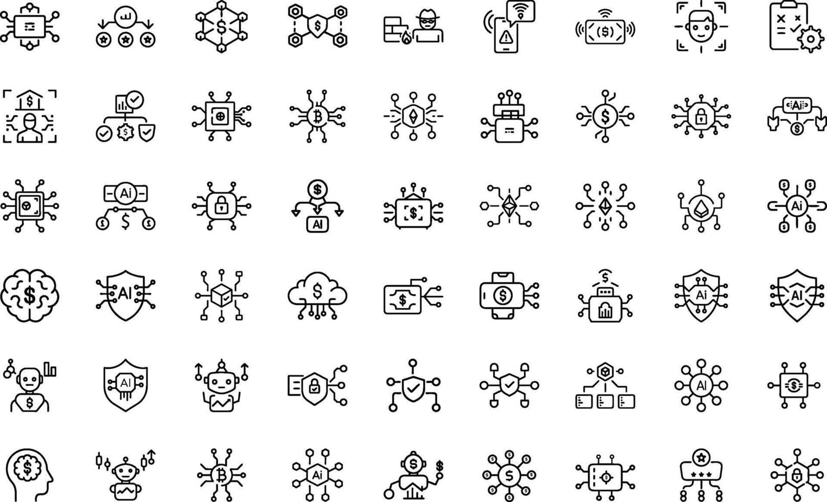 Web Technology And Mobile Apps Artificial Intelligence Icons Set Editable Thin Stroke Line Style vector