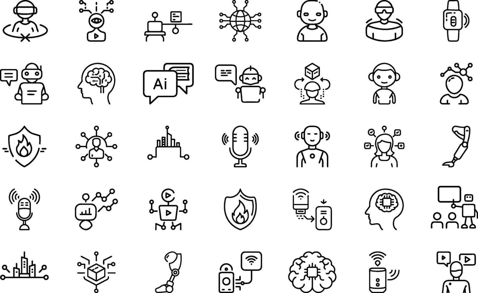 Artificial Intelligence Of Web Technology And Mobile Apps Icons Set Editable Thin Stroke Line Style vector