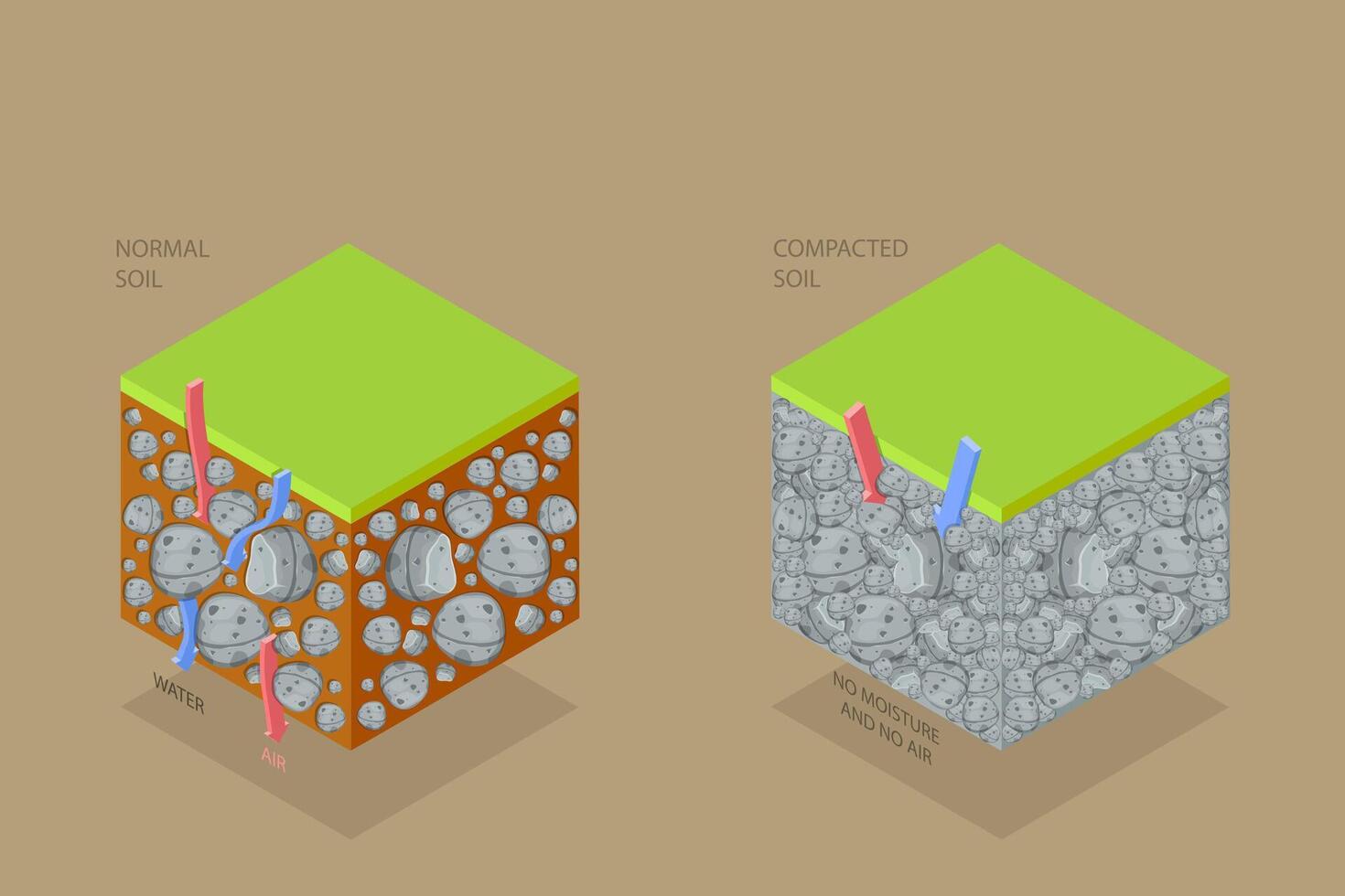 3D Isometric Flat Conceptual Illustration of Soil Compaction Method, Grounds Types vector