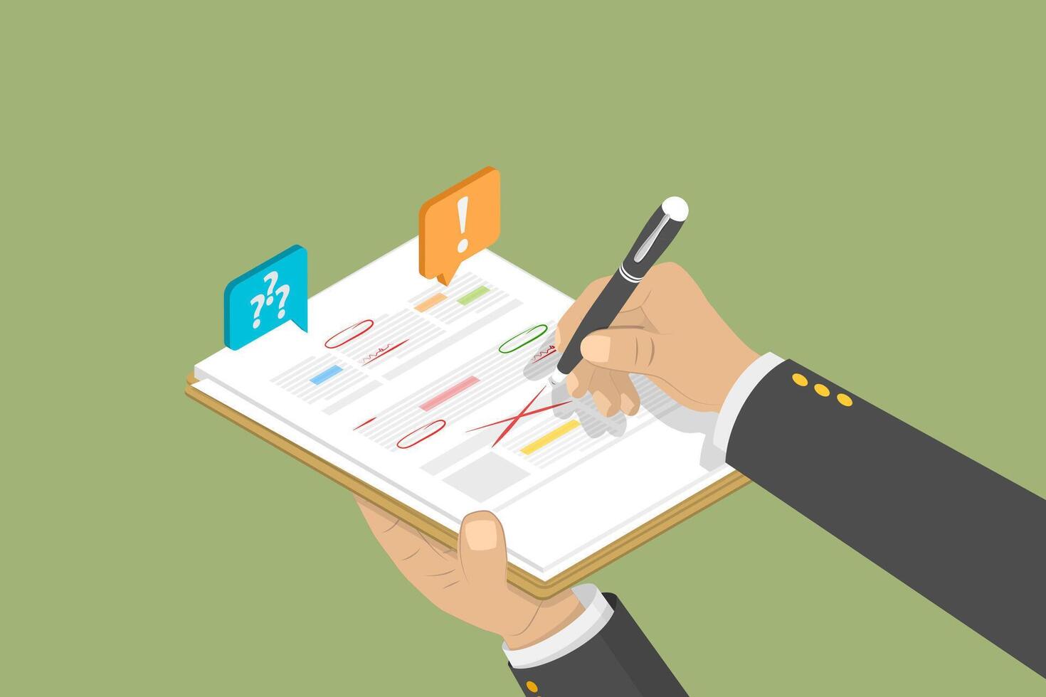 3D Isometric Flat Conceptual Illustration of Text Document Editing, Professional Proofreading vector