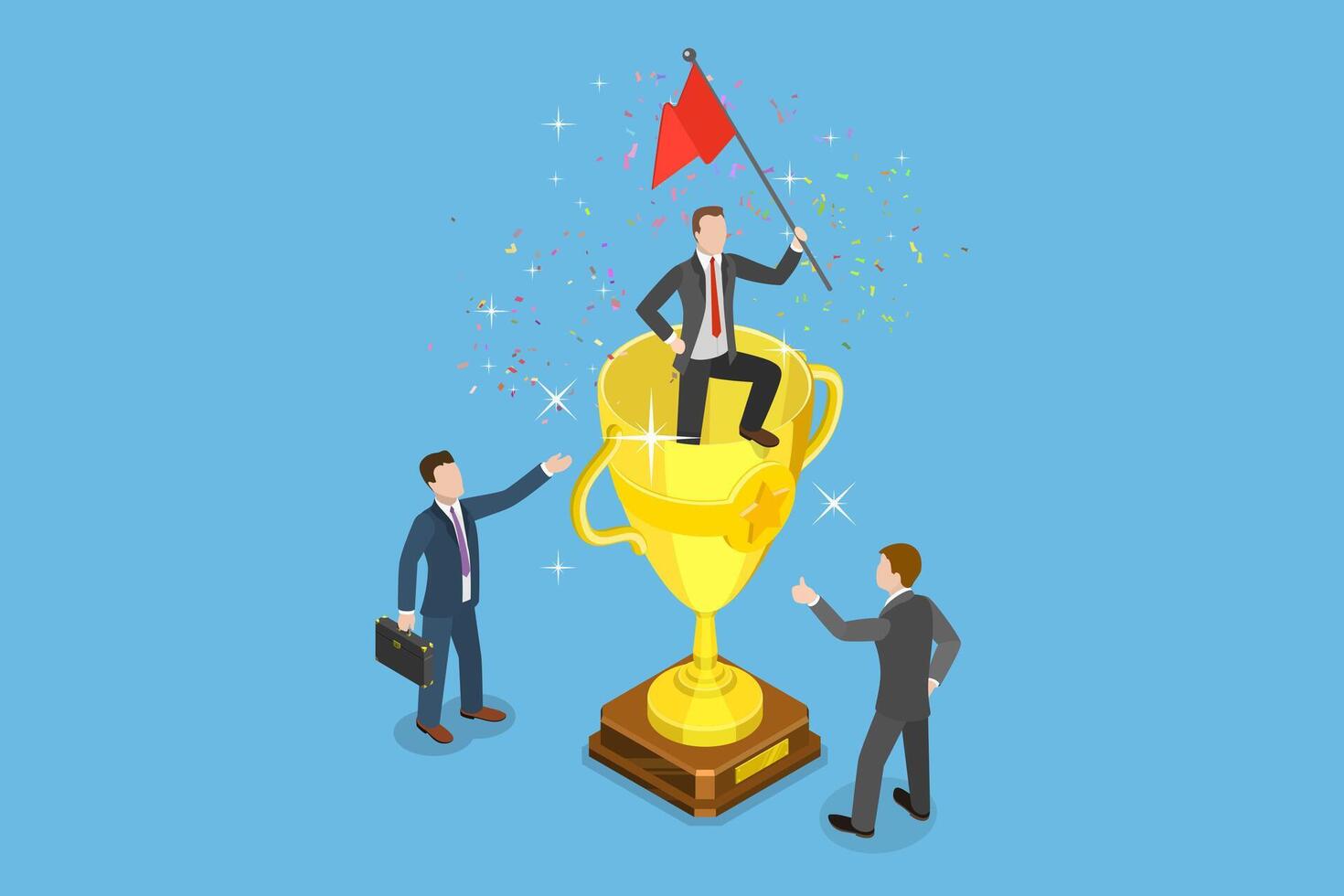 3D Isometric Flat Conceptual Illustration of Career Success , Business Goals Achievement vector