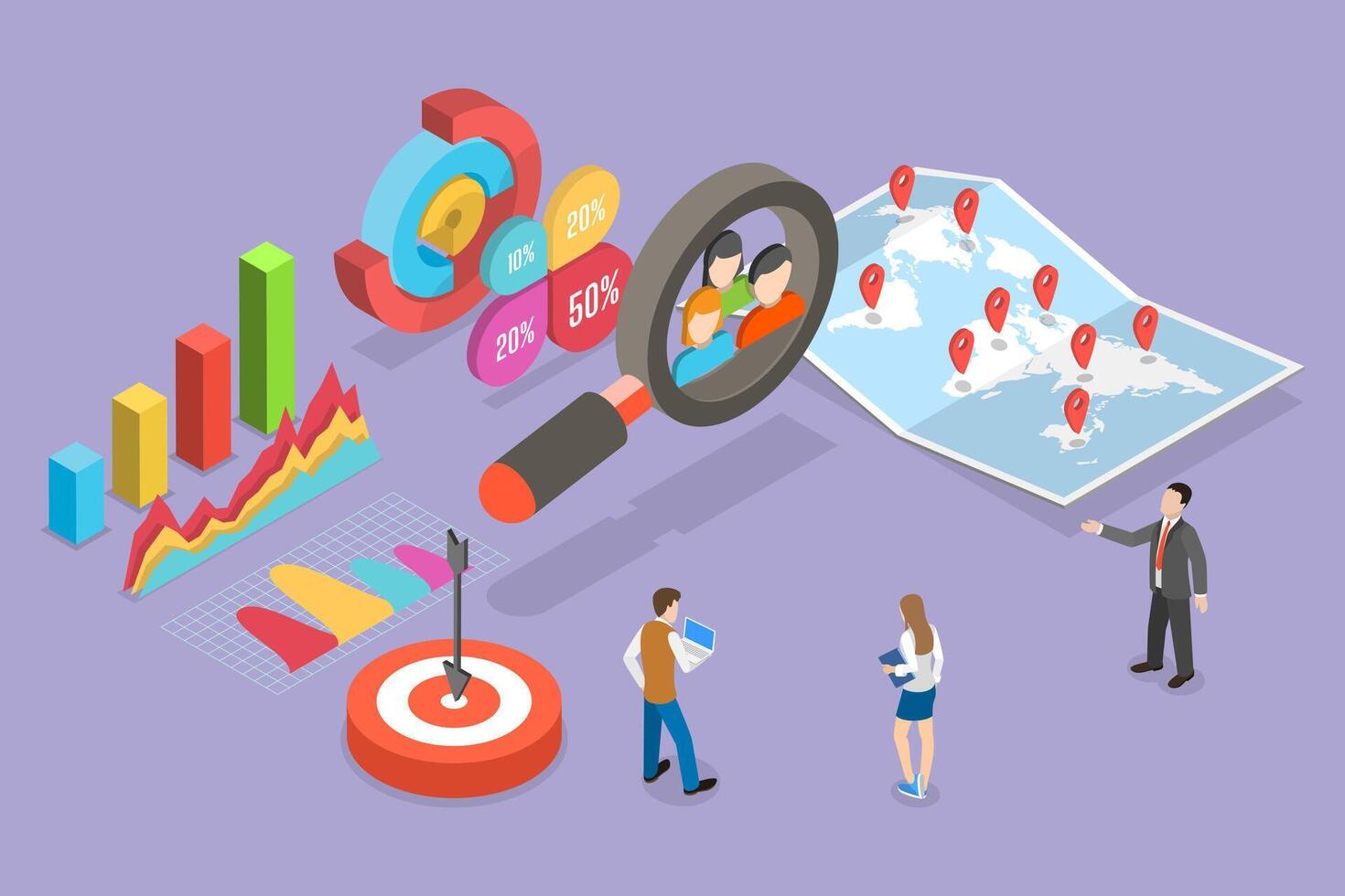 3D Isometric Flat Conceptual Illustration of Customer Research, Gathering User Data vector