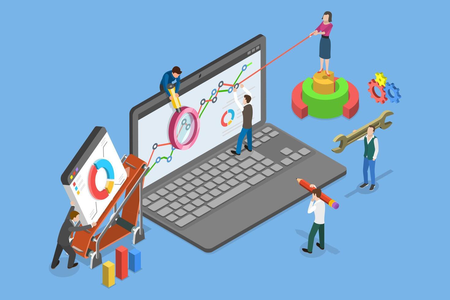 3D Isometric Flat Conceptual Illustration of SEO Audit, Technical Report vector
