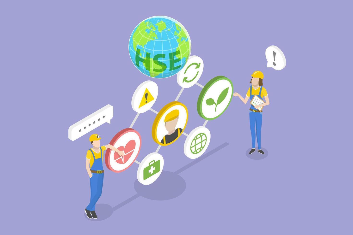 3D Isometric Flat Conceptual Illustration of HSE - Health Safety Environment, Workplace Security and Prevention Services vector