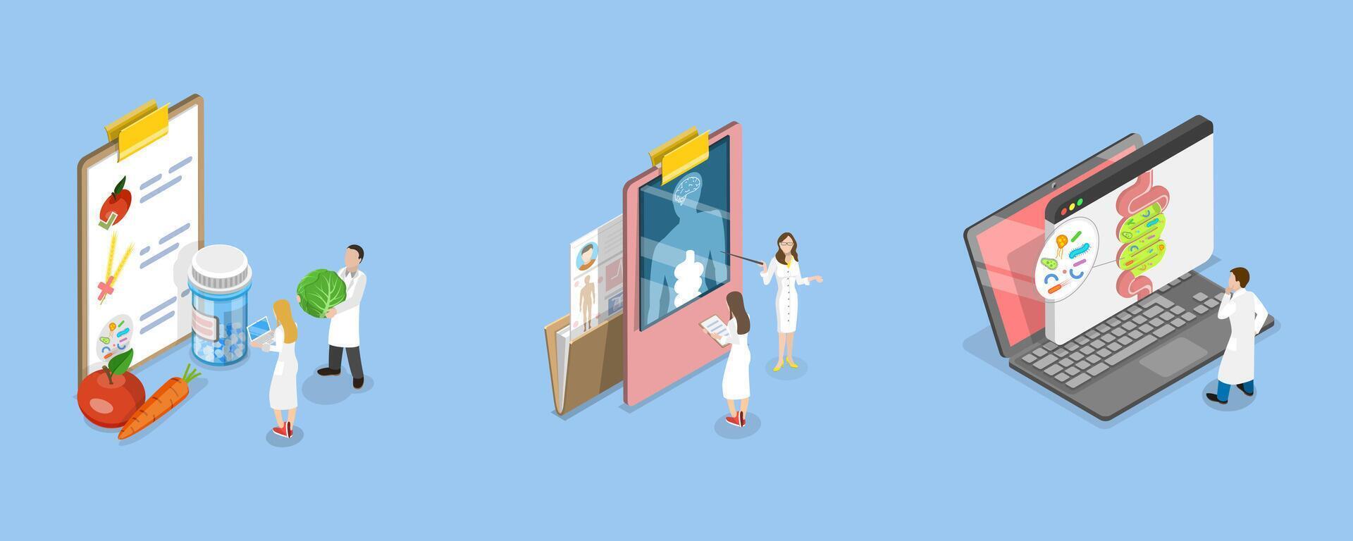 3D Isometric Flat Conceptual Illustration of Digestive Tract Diseases, Gastroenterology and Digestive System vector