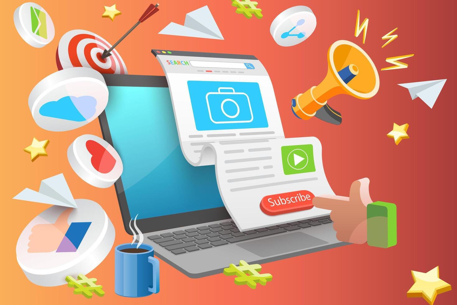 3D Conceptual Illustration of CTA as Call To Action, Digital Marketing Campaign vector