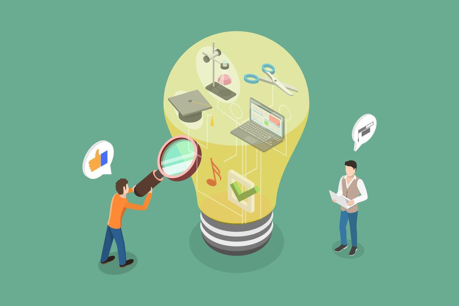 3D Isometric Flat Conceptual Illustration of Information and Knowledge, Research and Study for Personal Growth vector