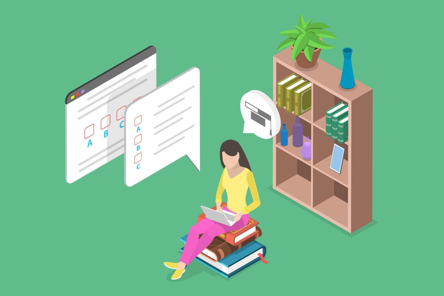 3D Isometric Flat Conceptual Illustration of Online Exam, Digital Learning vector