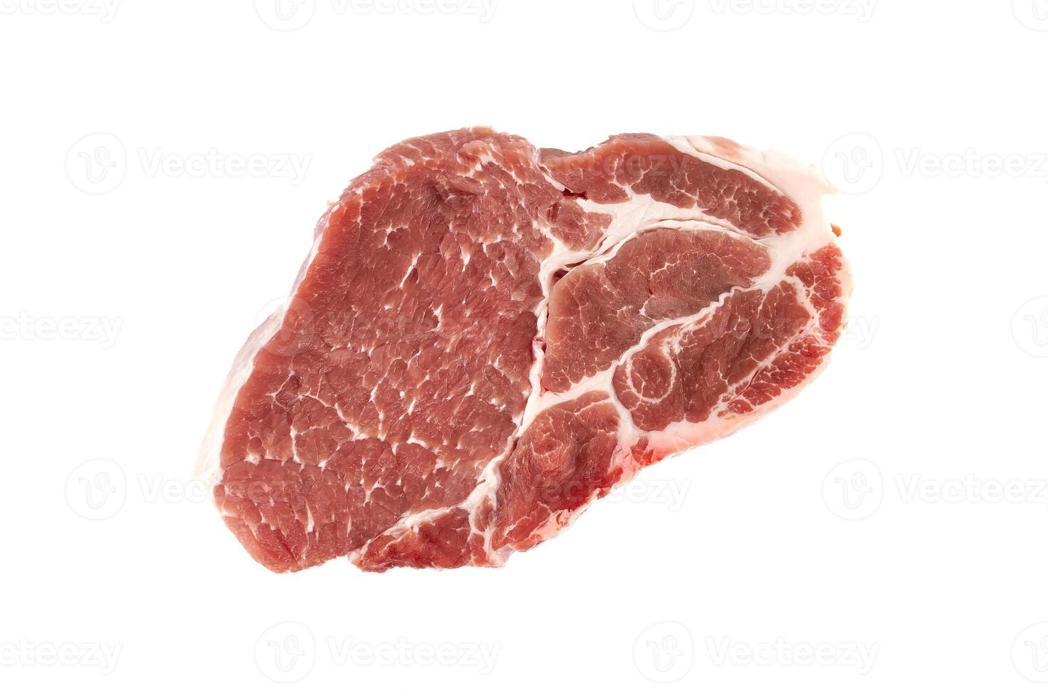 Isolated raw pork shoulder steak, ready for grilling or slow cooking into a delicious meal. photo