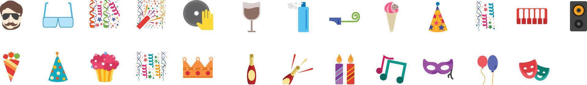 Party line icon set. Set of 25 outline icons related to happy new year, firecrackers, trumpets, party, new year, fireworks, christmas, celebrate and others. Editable stroke. vector
