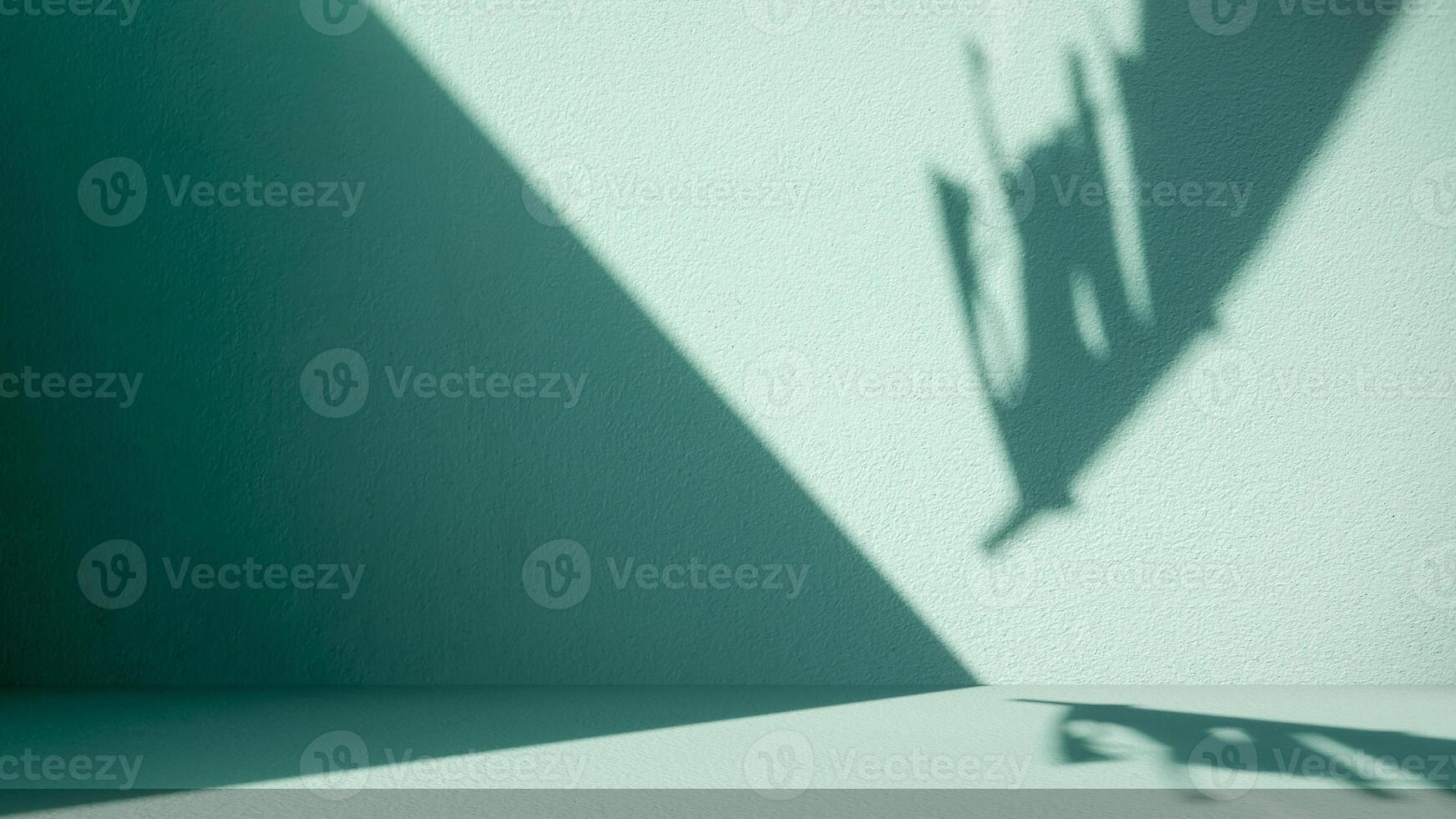 Green background of nature cement texture with shadow Banana leaves, Well display product and text present on free space, Luxury backdrop, Empty green cement wall room, Spring and summer. photo