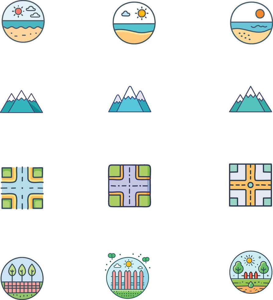 a collection of icons with a nature destinations theme vector