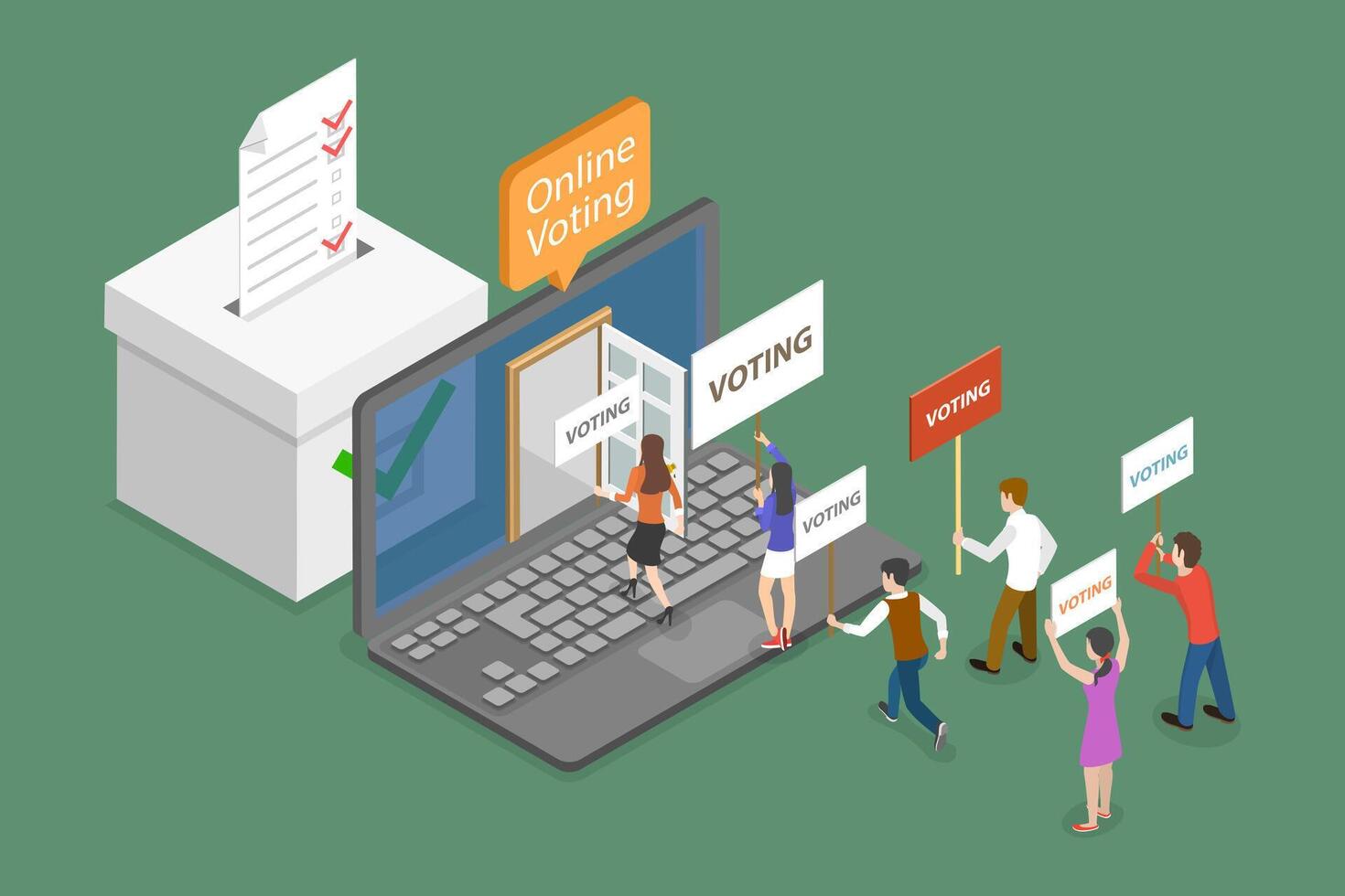 3D Isometric Flat Conceptual Illustration of Online Voting, E-voting or Election Internet System vector
