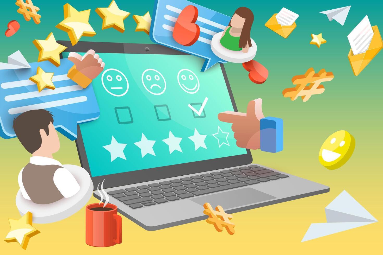 3D Conceptual Illustration of Customer Satisfaction, User Experience Ranking vector