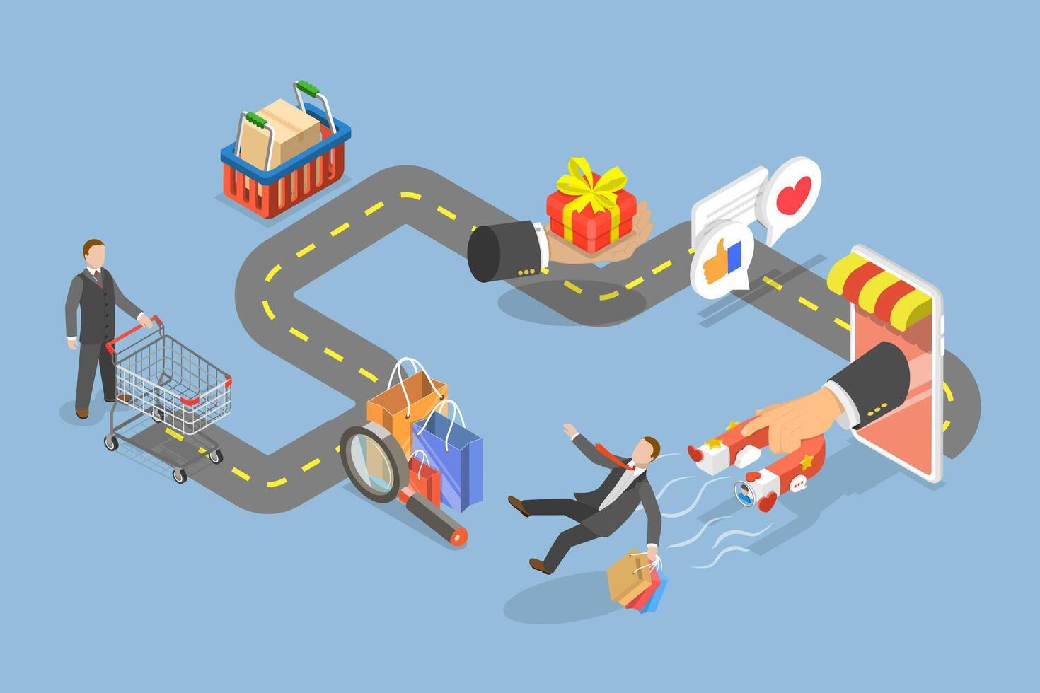 3D Isometric Flat Conceptual Illustration of Customer Journey.. vector