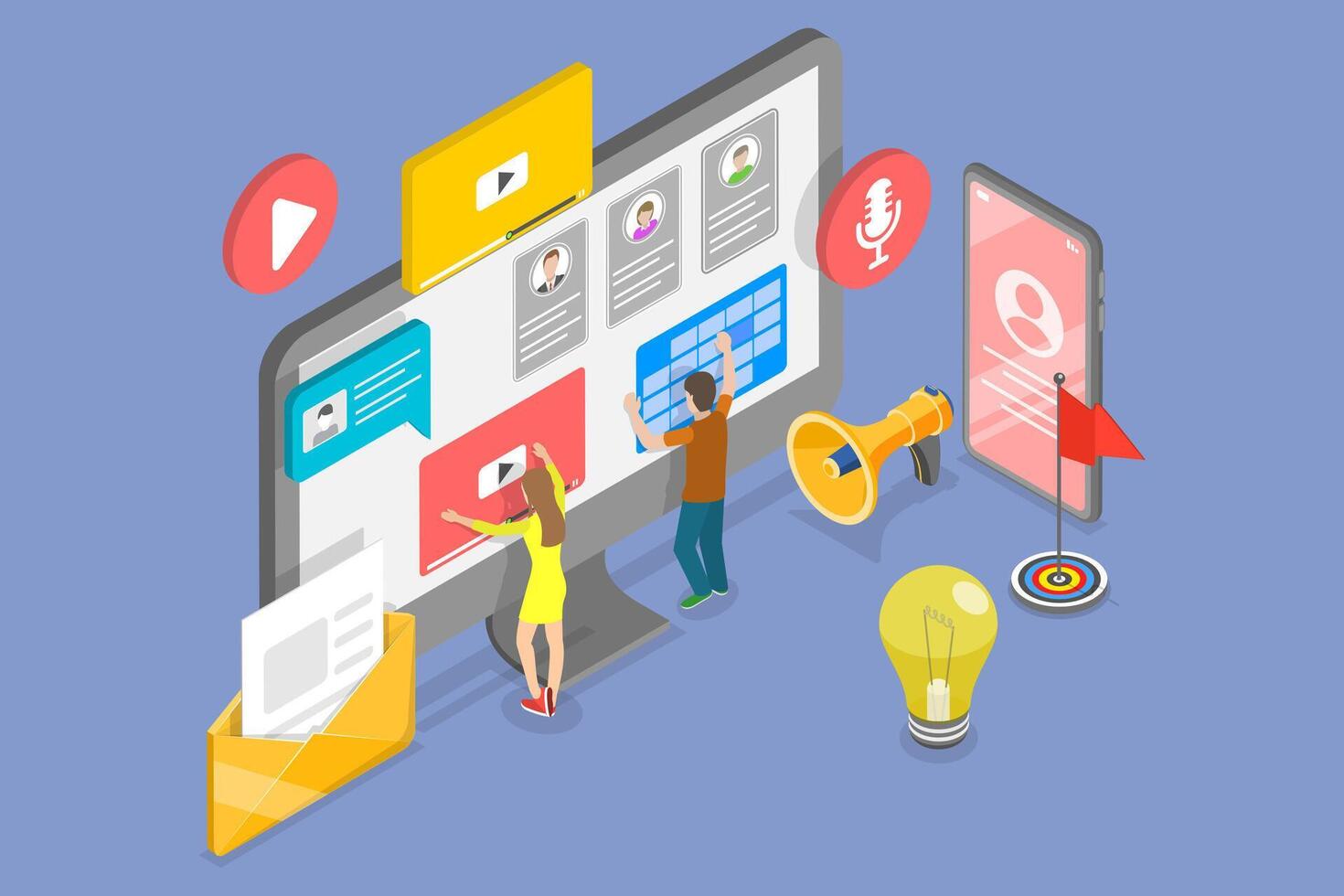 3D Isometric Flat Conceptual Illustration of Guest Blogging, Content Marketing Strategy vector