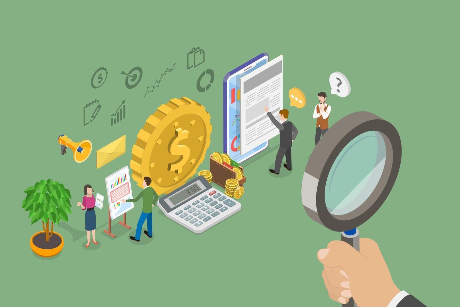 3D Isometric Flat Conceptual Illustration of Financial Audit, Account Business Report vector