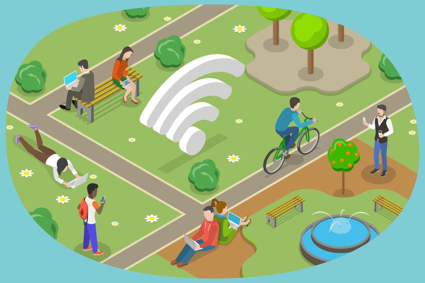 3D Isometric Flat Conceptual Illustration of Free WiFi, Public Free Wi-Fi Hotspot Zone vector