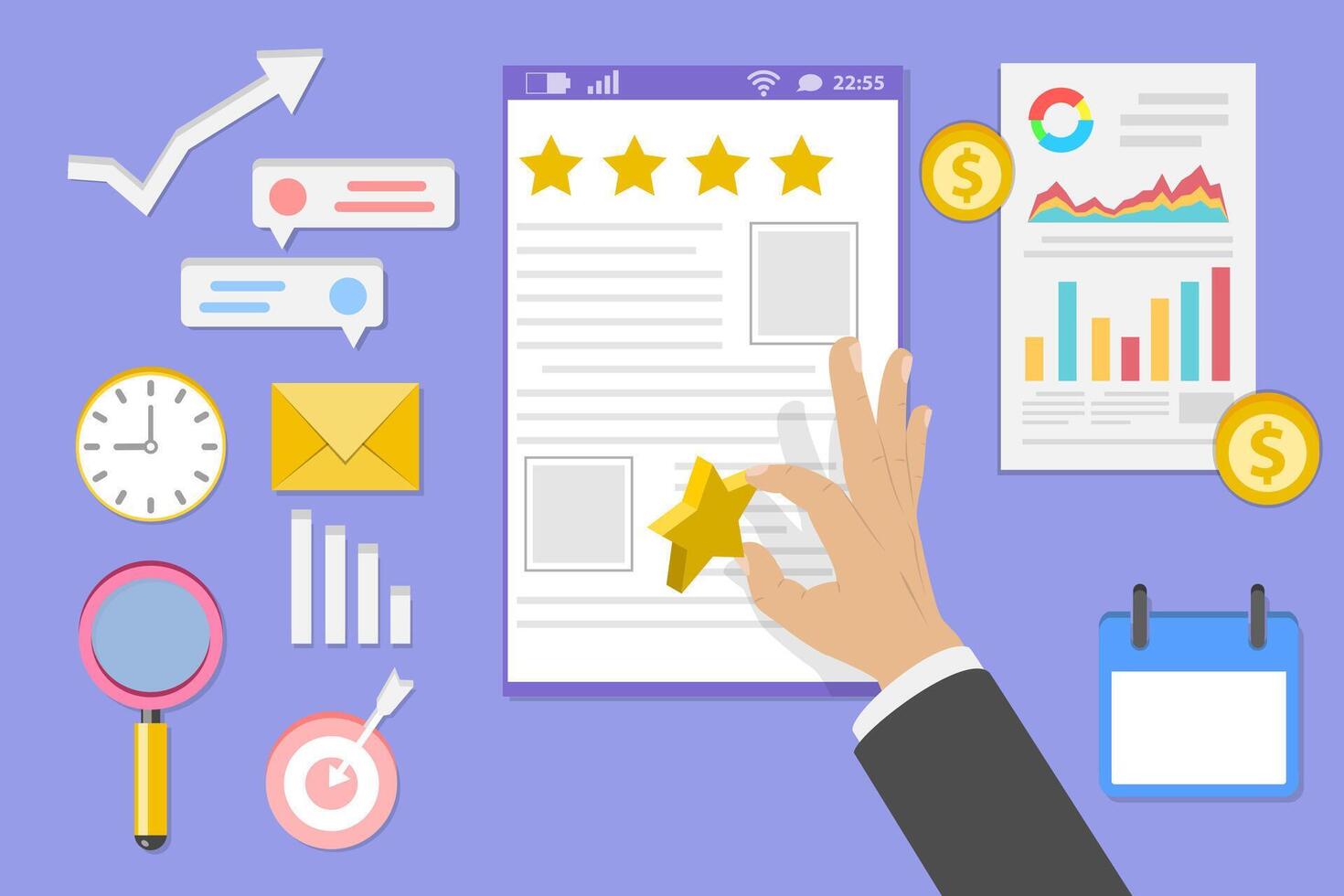 Flat Conceptual Illustration of Online Reputation Management, Customer Rating vector