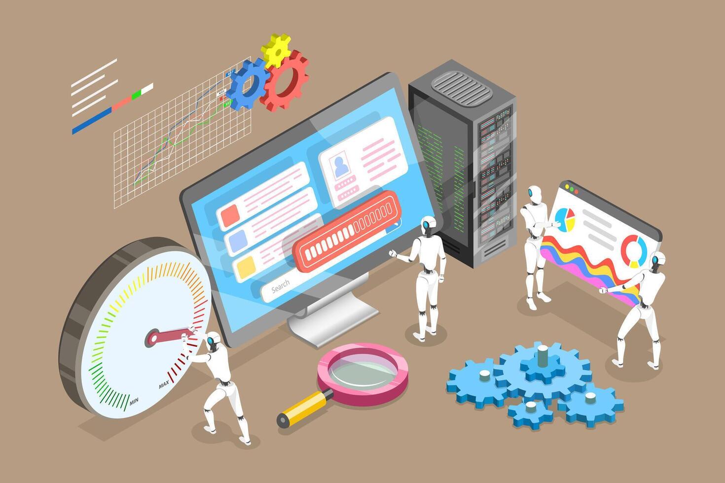 3D Isometric Flat Conceptual Illustration of Website Speed Optimization, Web Page Loading Time Reduction vector