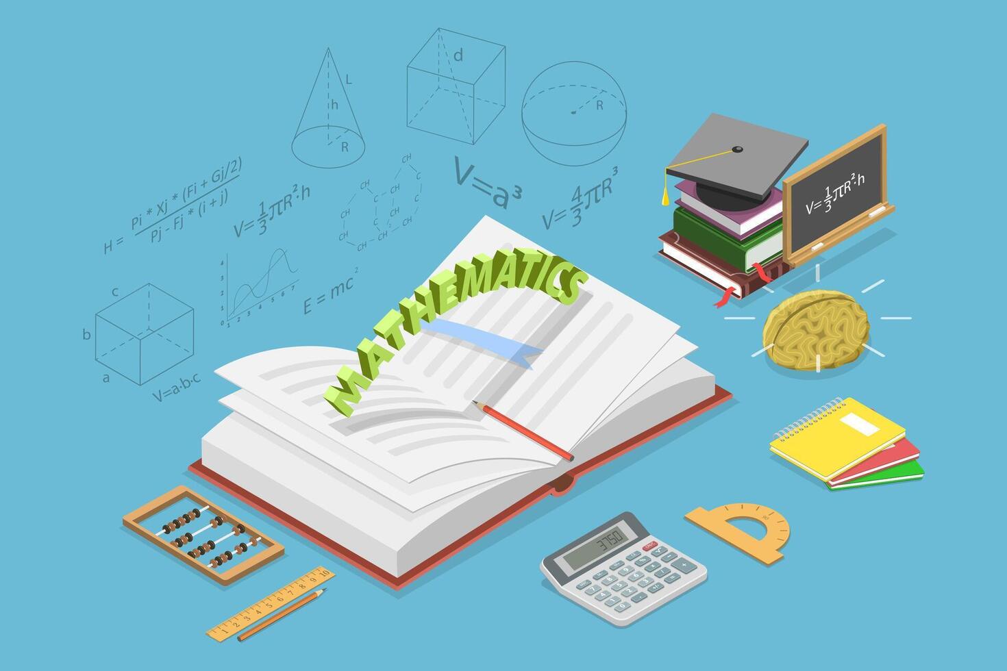3D Isometric Flat Conceptual Illustration of Mathematics, School and Education vector