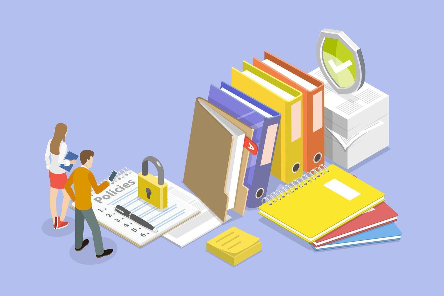 3D Isometric Flat Conceptual Illustration of Policies and Procedures. vector