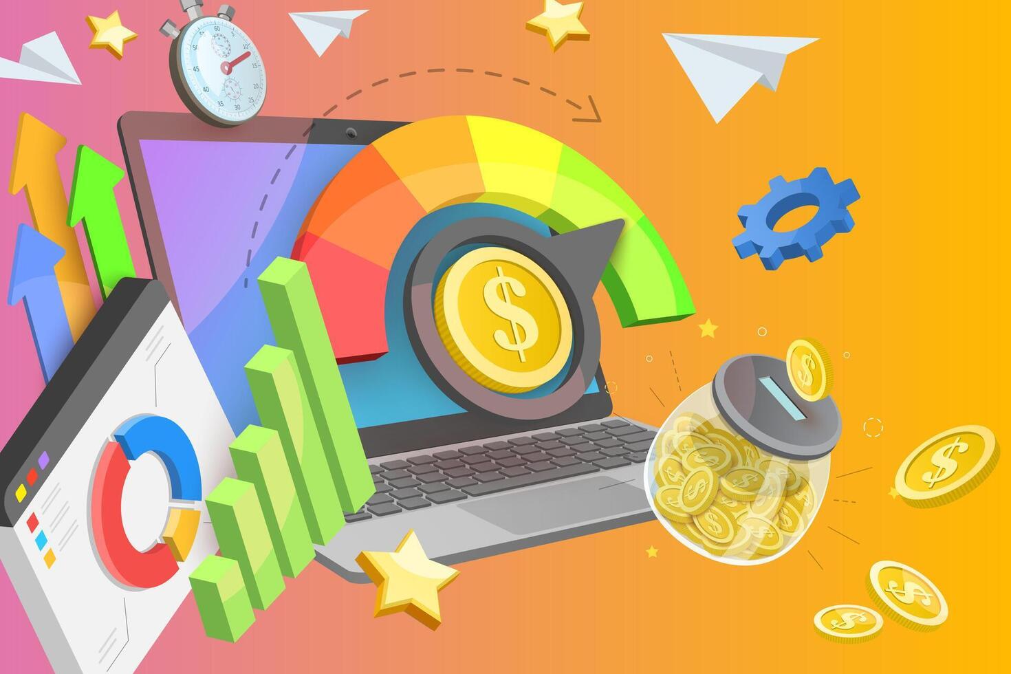 3D Conceptual Illustration of Cost Optimization, Price Reduction and Financial Management vector