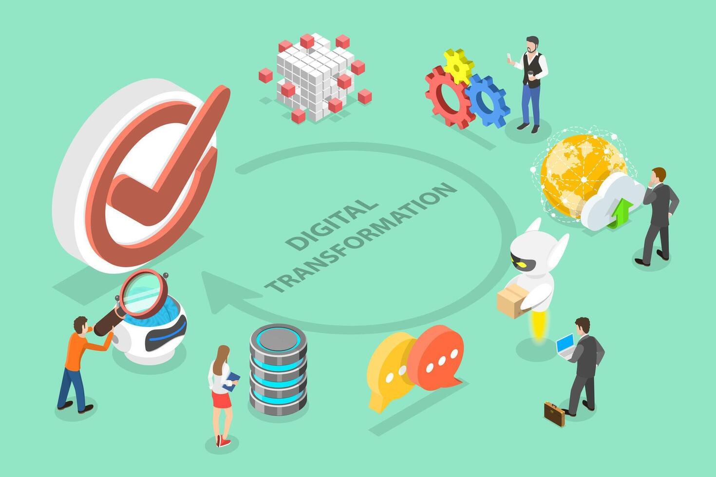 3D Isometric Flat Conceptual Illustration of Digital Transformation, Paperless Workflow Solutions vector