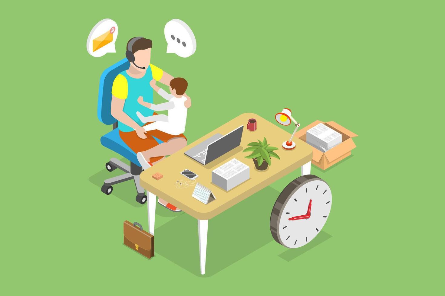 3D Isometric Flat Conceptual Illustration of Flexible Work Schedule, Remote Job vector