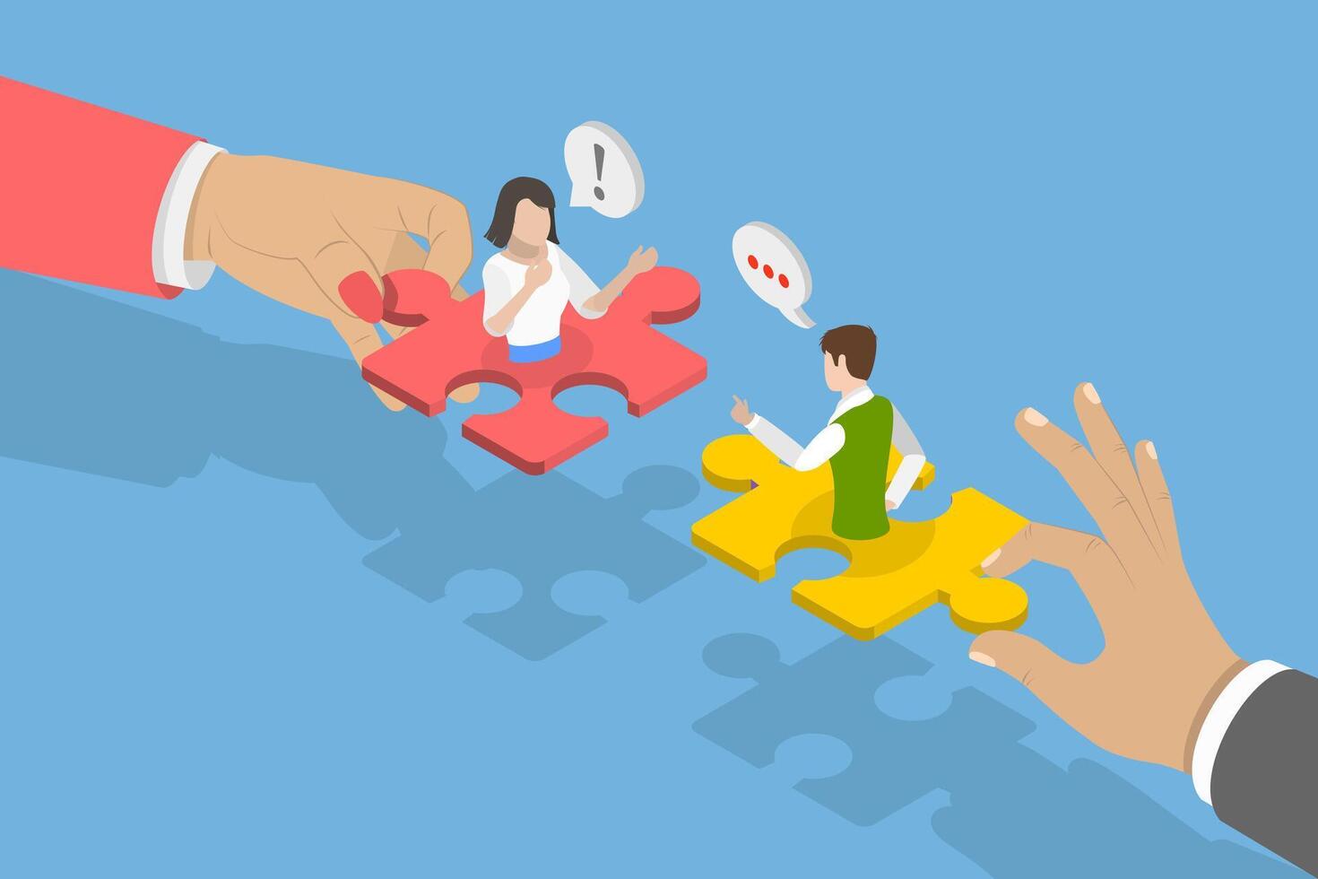 3D Isometric Flat Conceptual Illustration of Collaboration Skills, Partnership and Engagement for Development vector