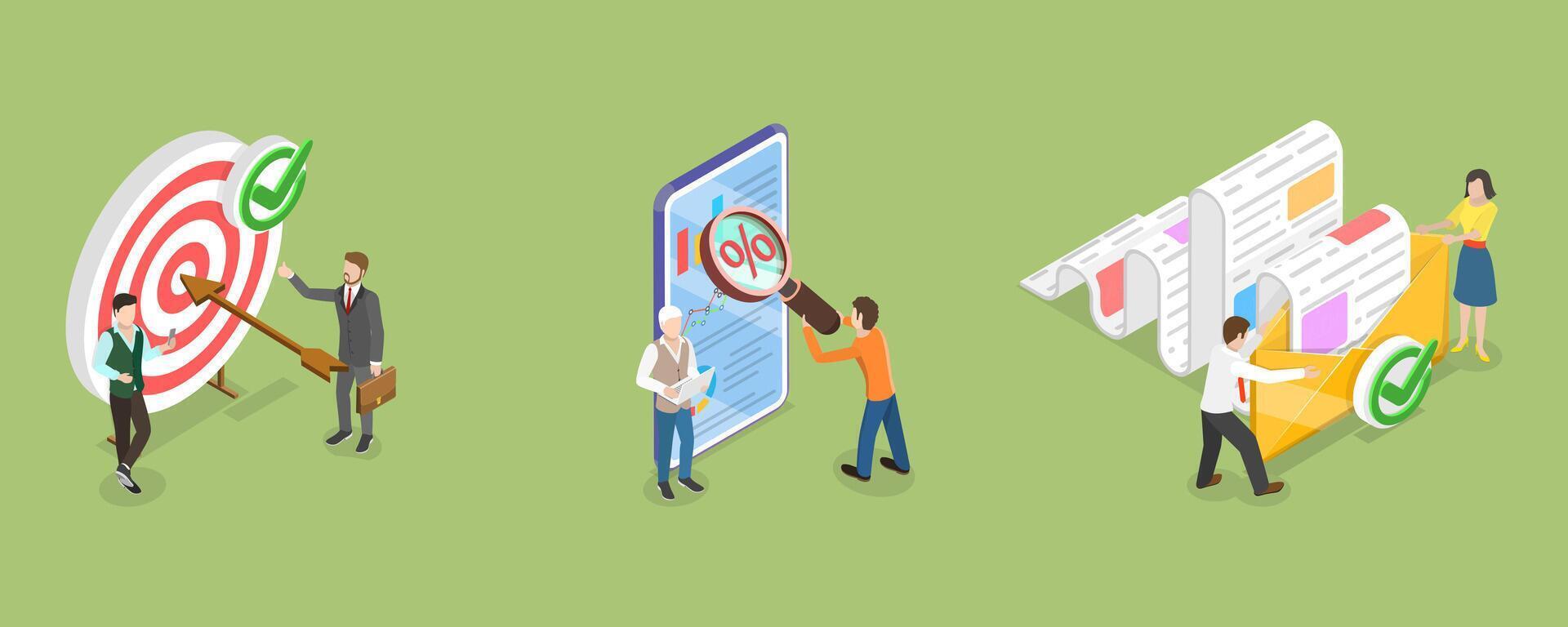 3D Isometric Flat Conceptual Illustration of Online Marketing Campaign, Finding and Analyzing the Target Audience vector