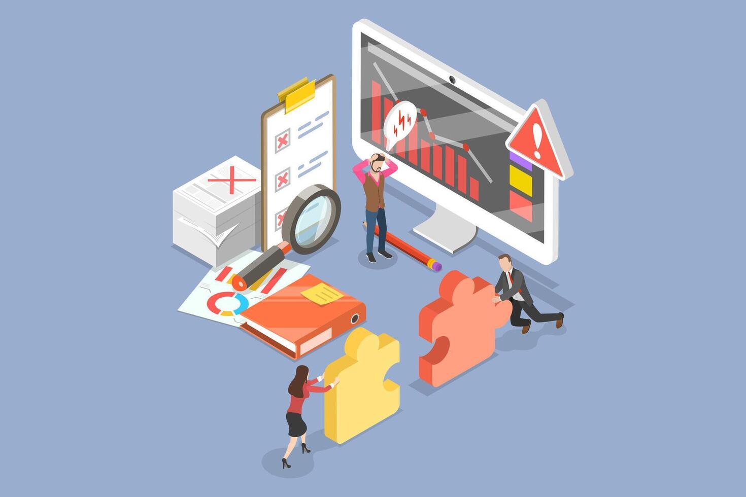 3D Isometric Flat Conceptual Illustration of Marketing Mistake, Wrong SEO Strategy vector
