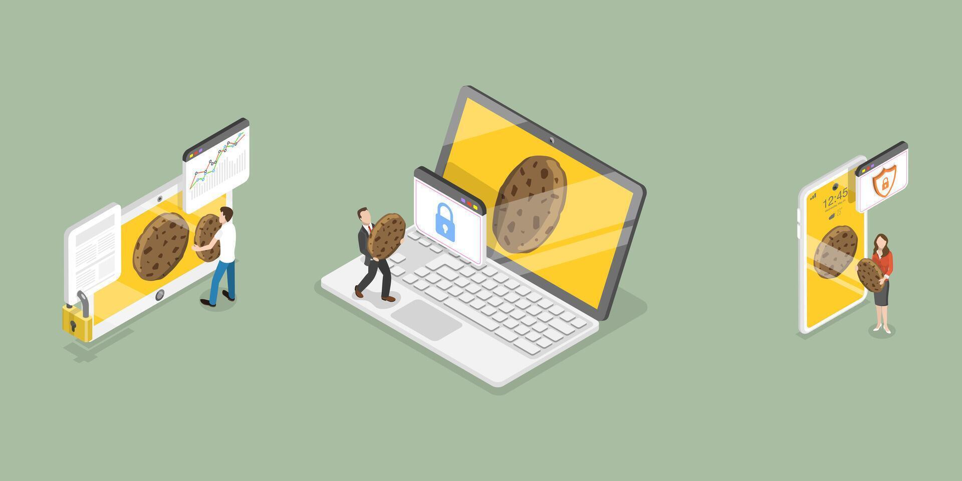 3D Isometric Flat Conceptual Illustration of Web Cookie , Policy of Personal Information Tracking vector