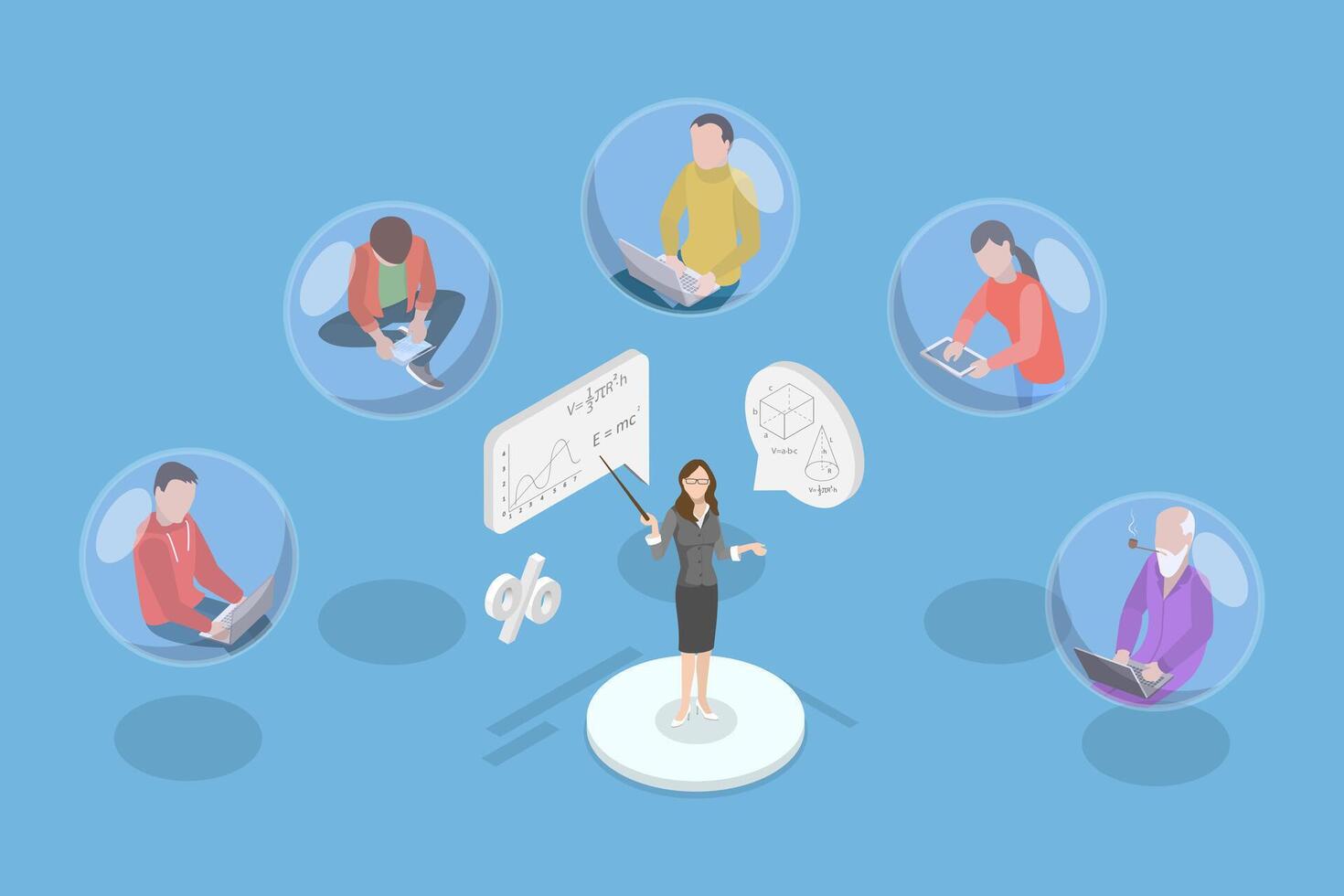 3D Isometric Flat Conceptual Illustration of Web Conference, Educational Web Seminar vector