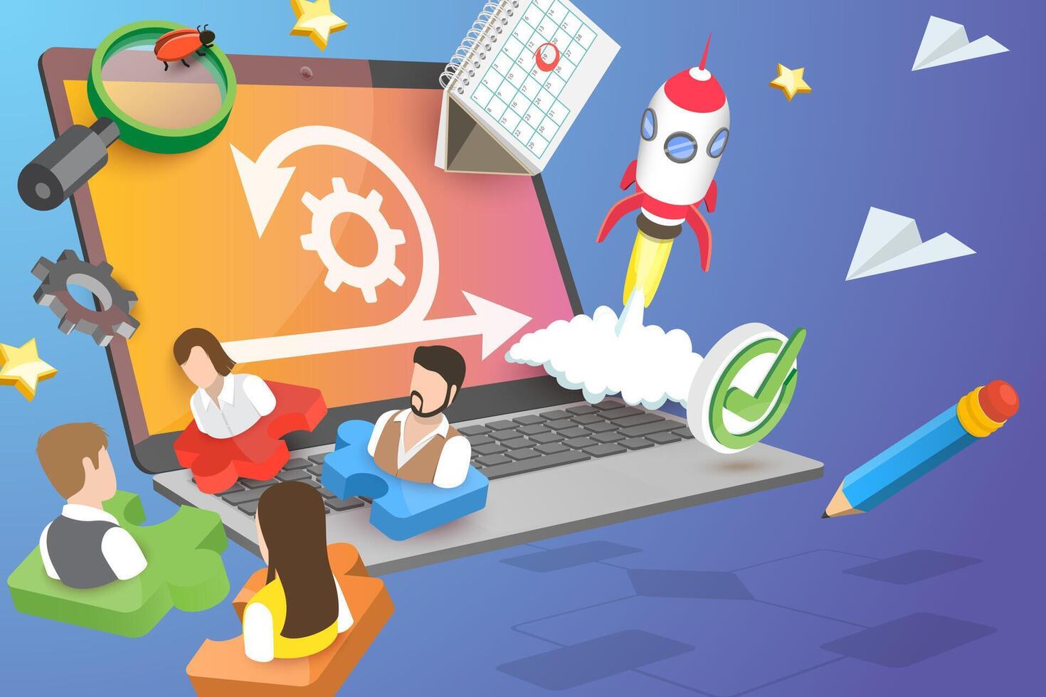 3D Conceptual Illustration of Agile Development, Software Development Framework vector