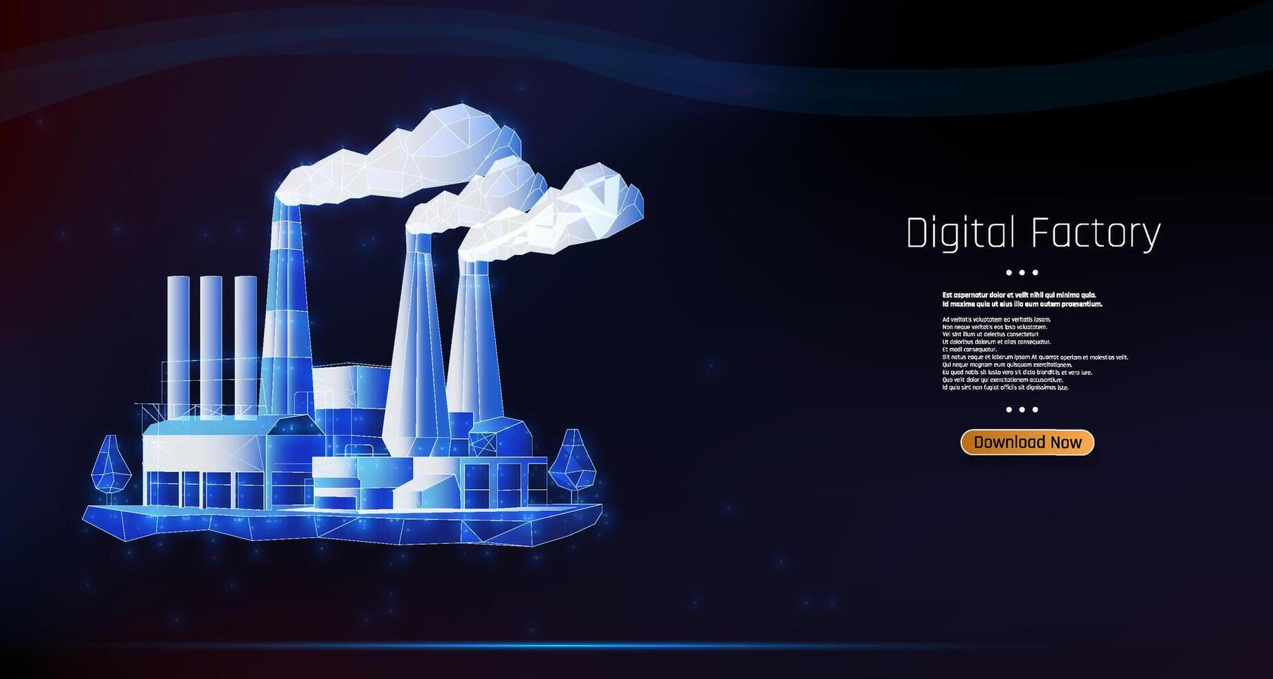 Modern digital factory with smokestacks and futuristic design showcasing innovative manufacturing technologies. vector