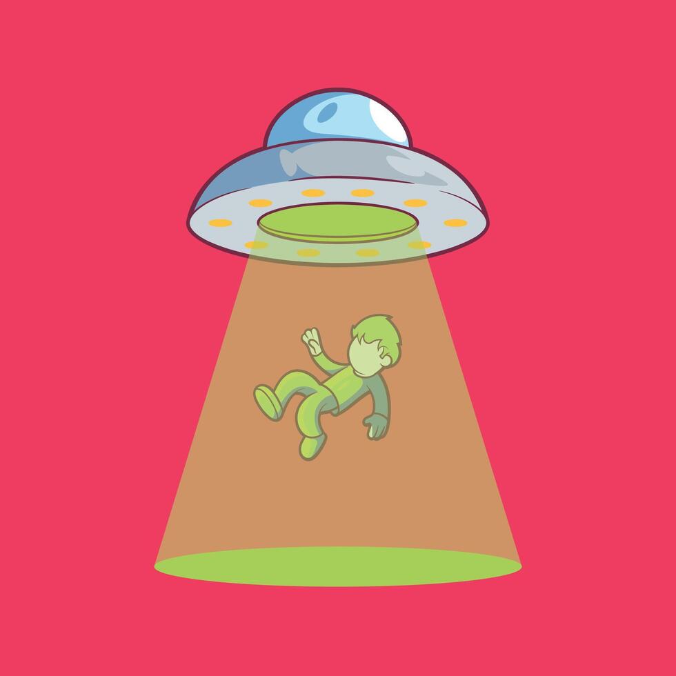 Alien Spaceship abducting a person. vector