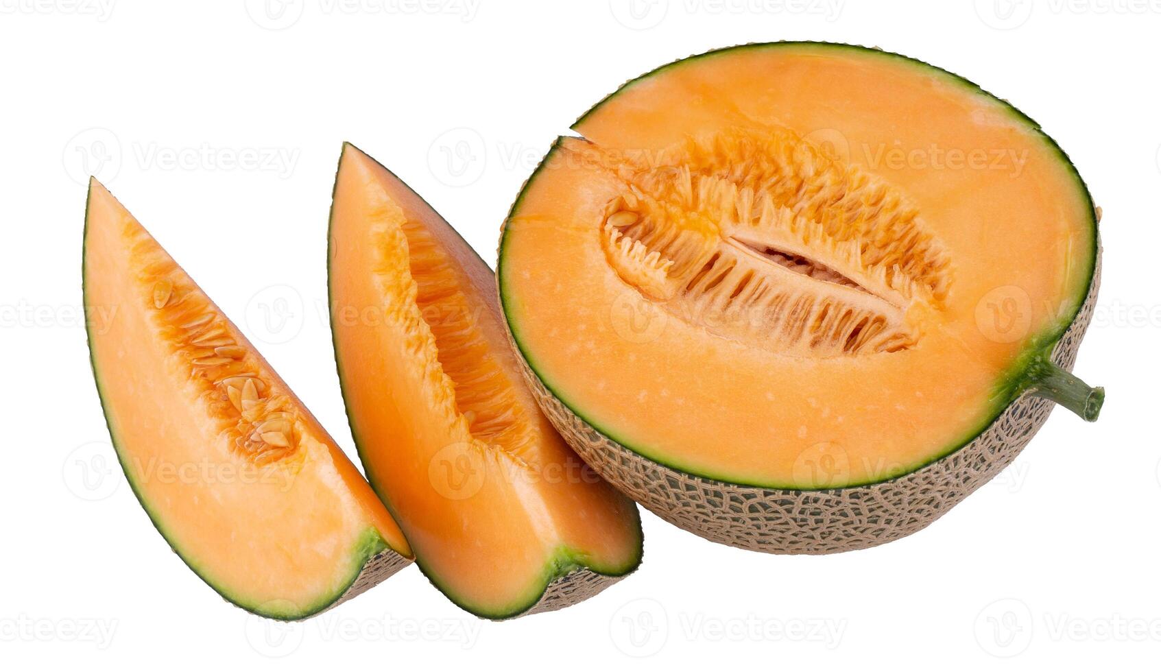 Orange melon with seeds isolated on white background photo