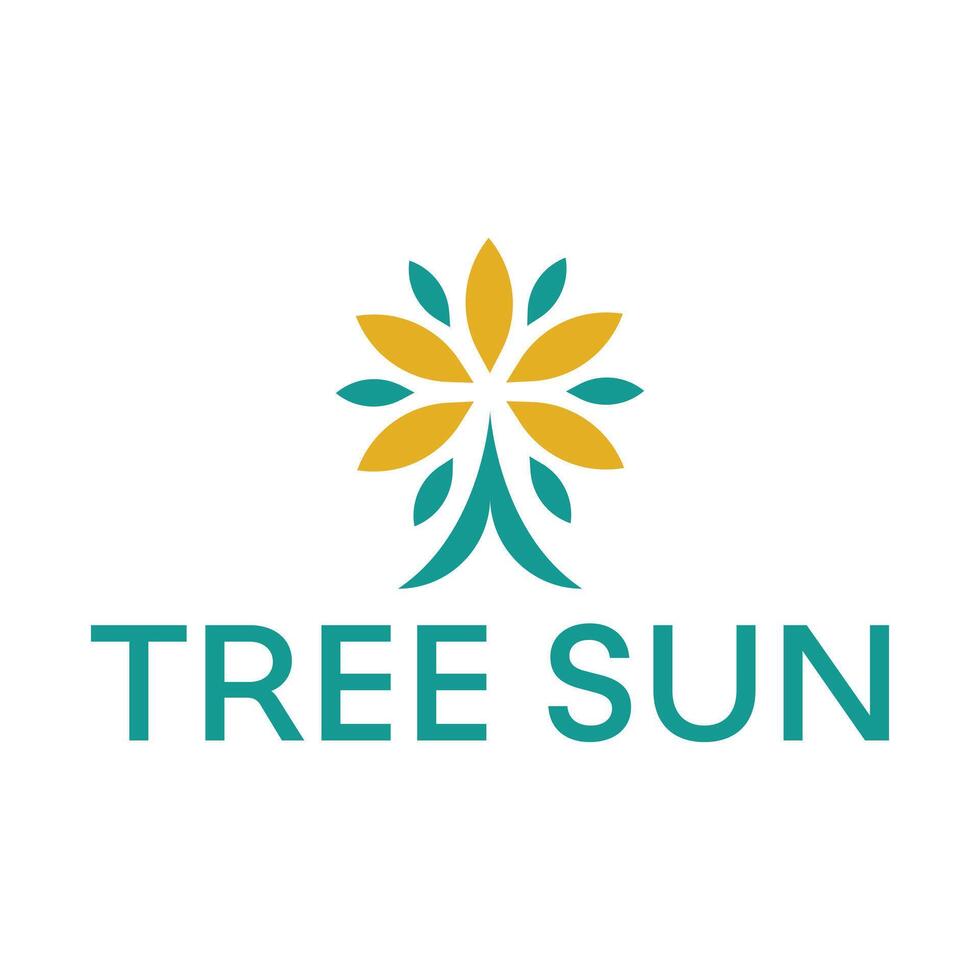 abstract tree sun flat minimalist logo design vector