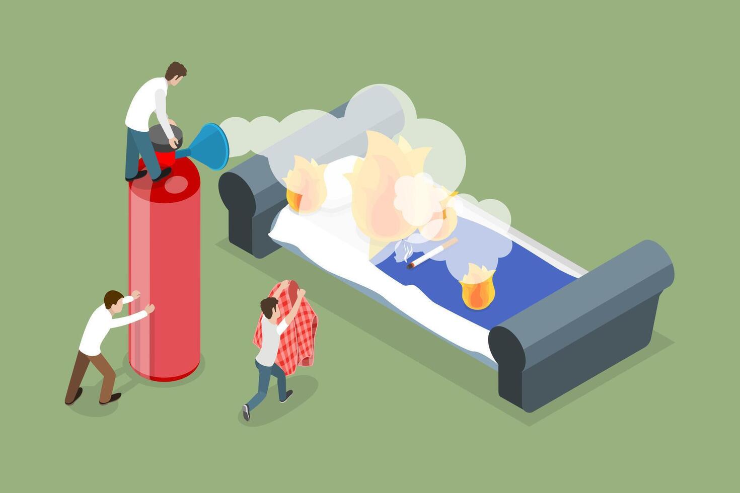 3D Isometric Flat Conceptual Illustration of Fire Extinguishing, Ignition Safety Preventive Measures vector