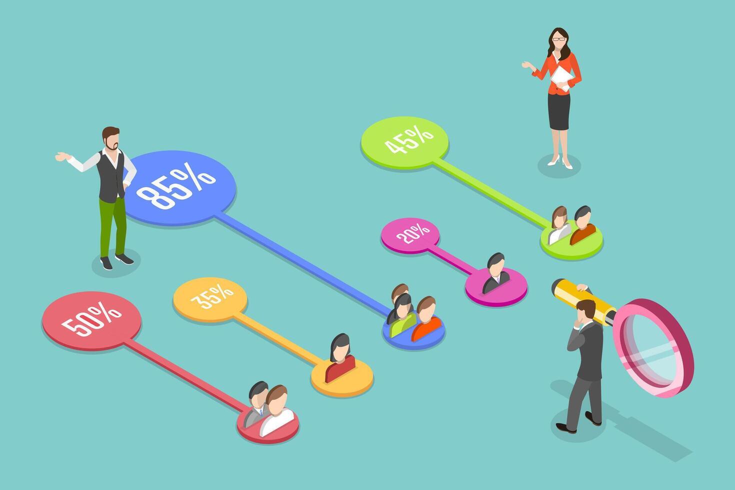 3D Isometric Flat Conceptual Illustration of Customer Segment Analysis, Marketing Research vector