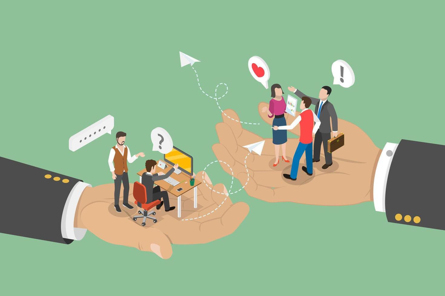 3D Isometric Flat Conceptual Illustration of Employee Retention, Staff Loyalty and Workforce Protection vector