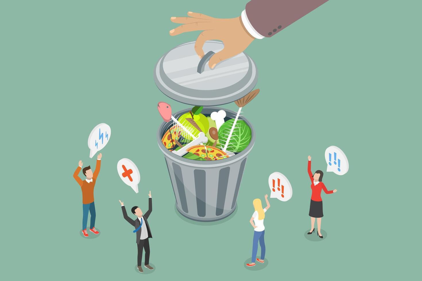 3D Isometric Flat Conceptual Illustration of Food Waste Problem, Sustainable Lifestyle vector