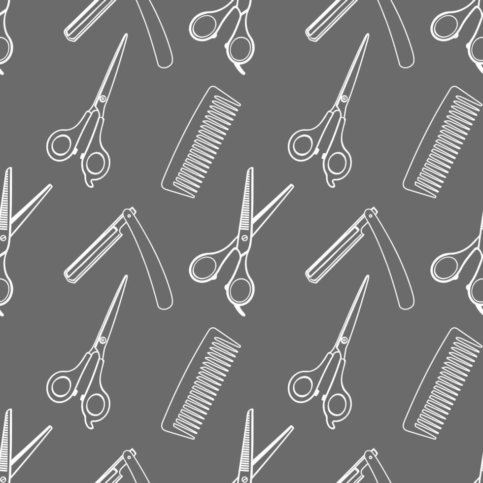 Seamless pattern with hairdresser tools. Barber shop tools pattern. Scissors, razor, comb background vector