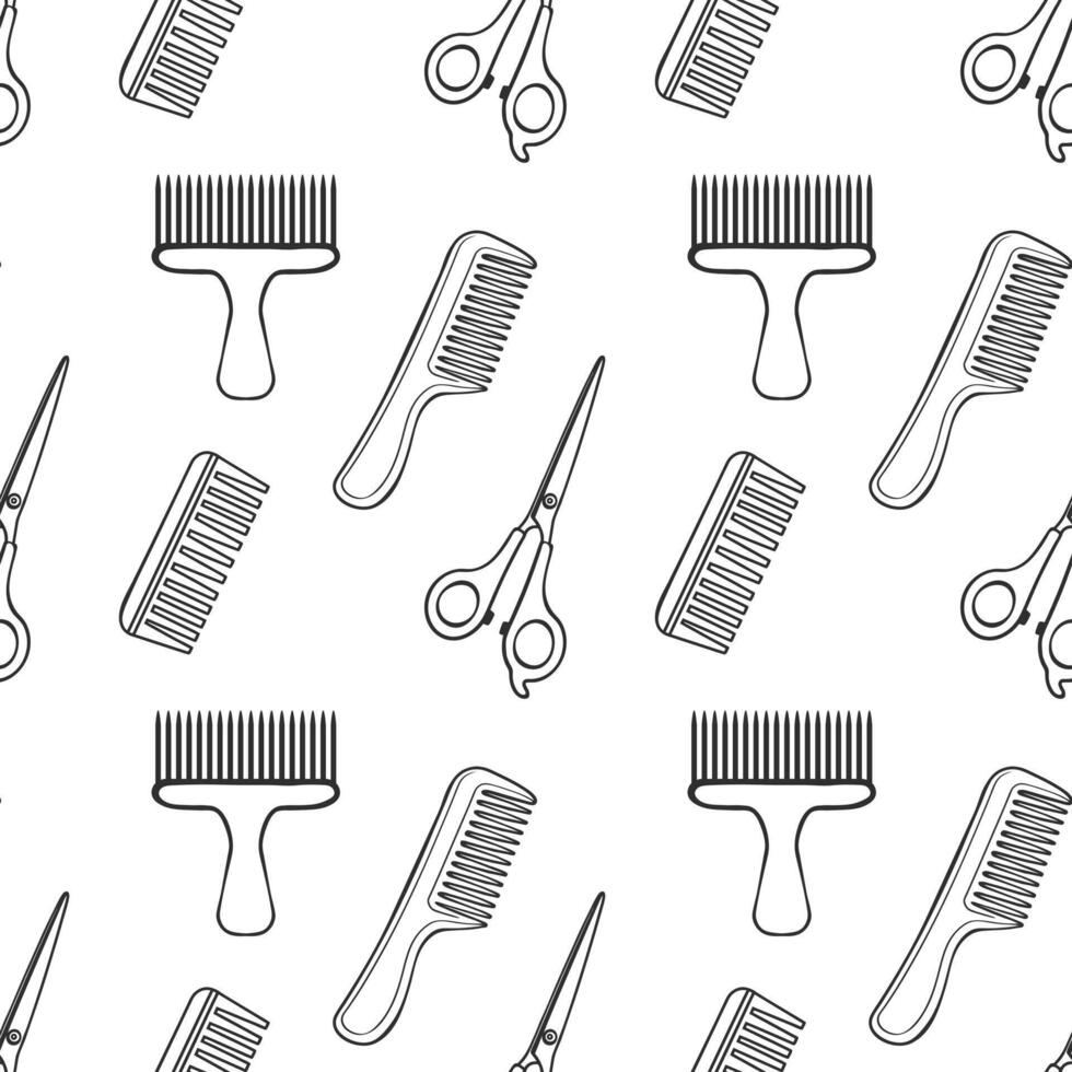 Seamless pattern with hairdresser tools. Barber shop tools pattern. Scissors, razor and comb background. vector