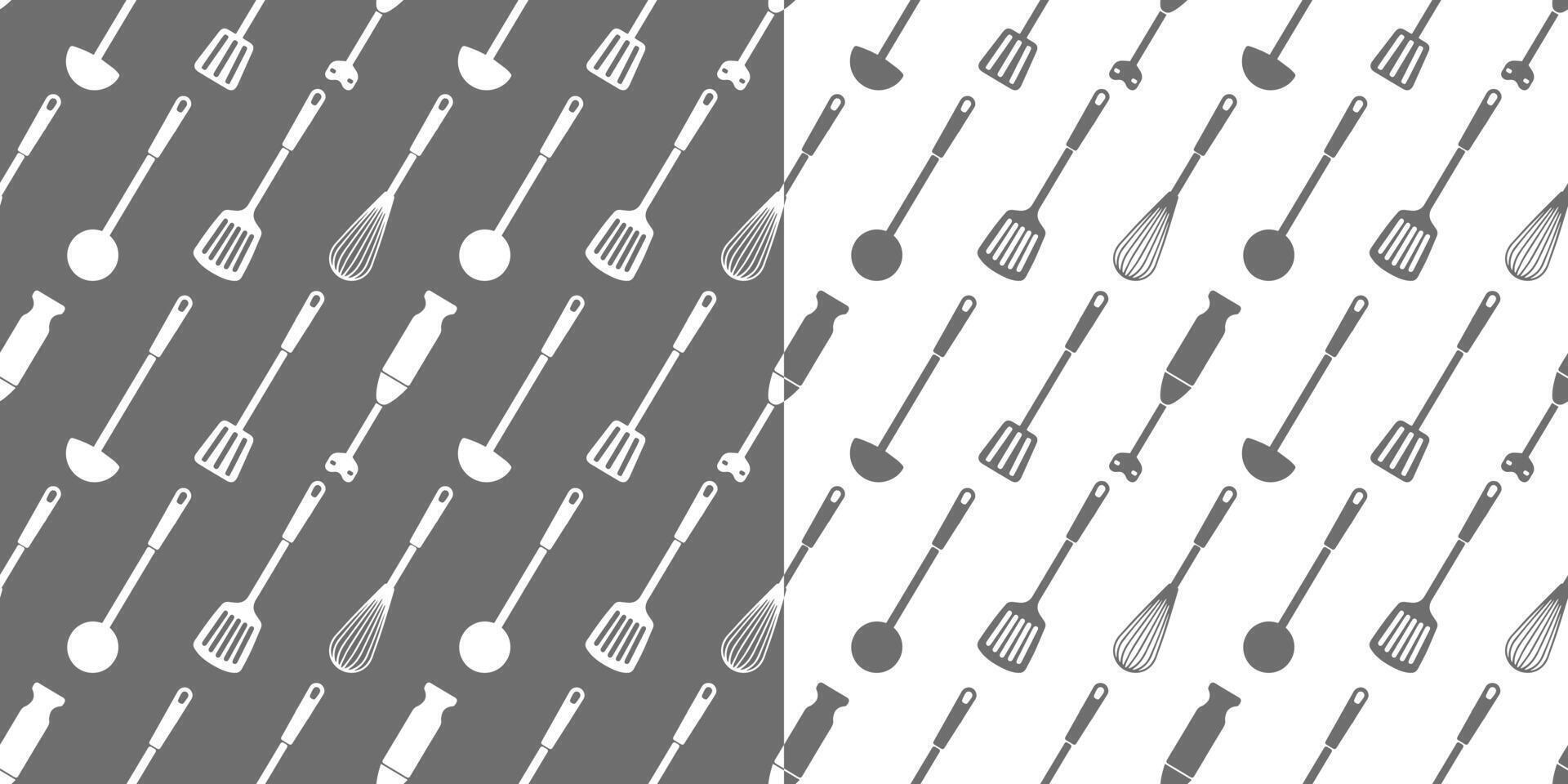 Seamless pattern with kitchen utensils. Cooking seamless pattern. Background with blenders, whisks, spatulas and spoons. Monochrome print. vector