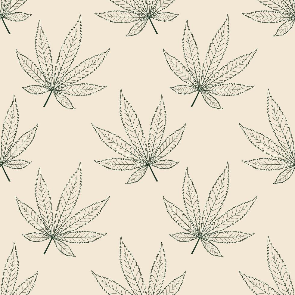 Cannabis leaf background. Marijuana leaves sketch. Seamless pattern of hemp leaves. vector